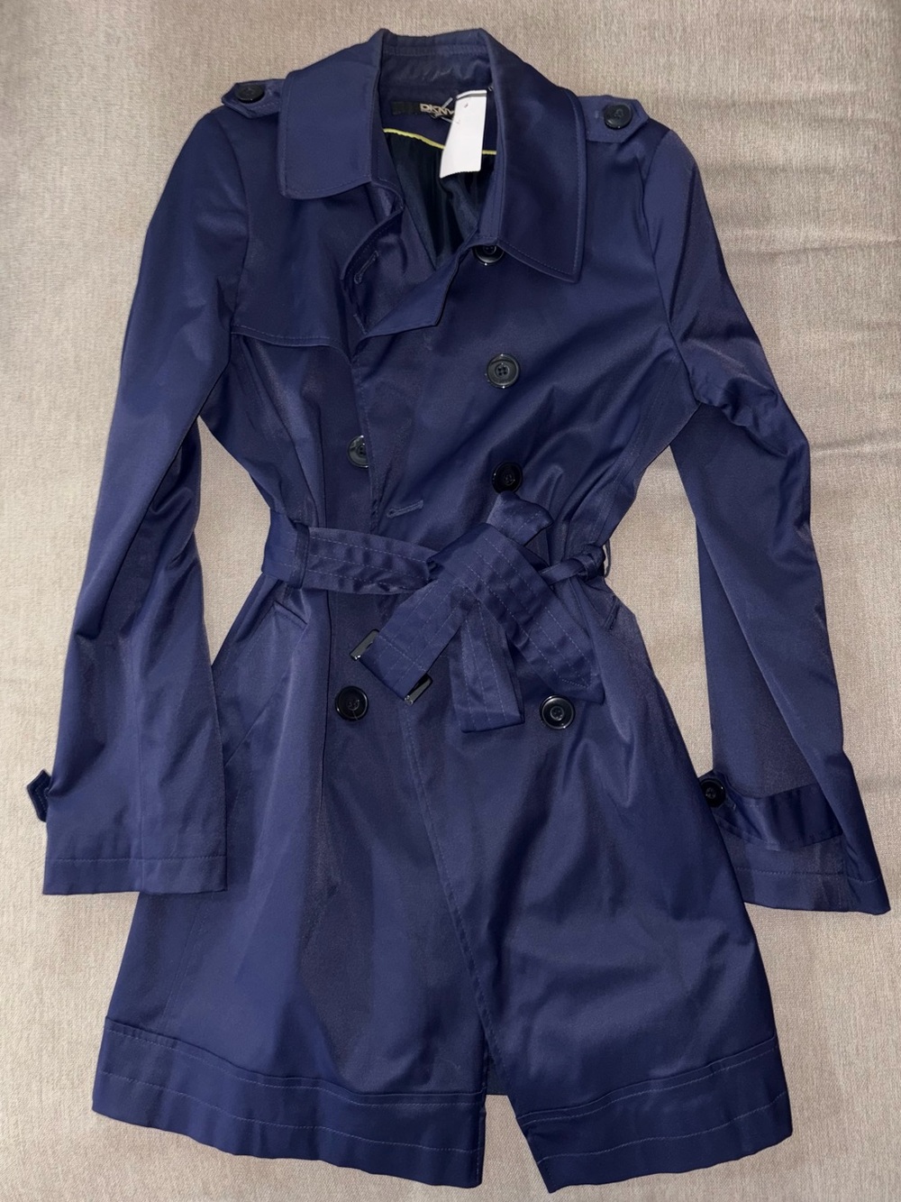 DKNY Women’s Navy Double-Breasted Trench Coat with Belt